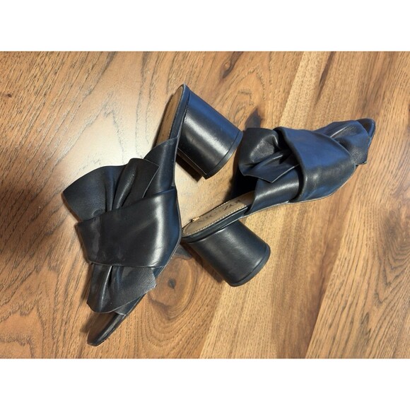 NIC+ZOE Poppy Women 8 M Black Leather Peep Toe Bow Block Heel - Picture 3 of 16